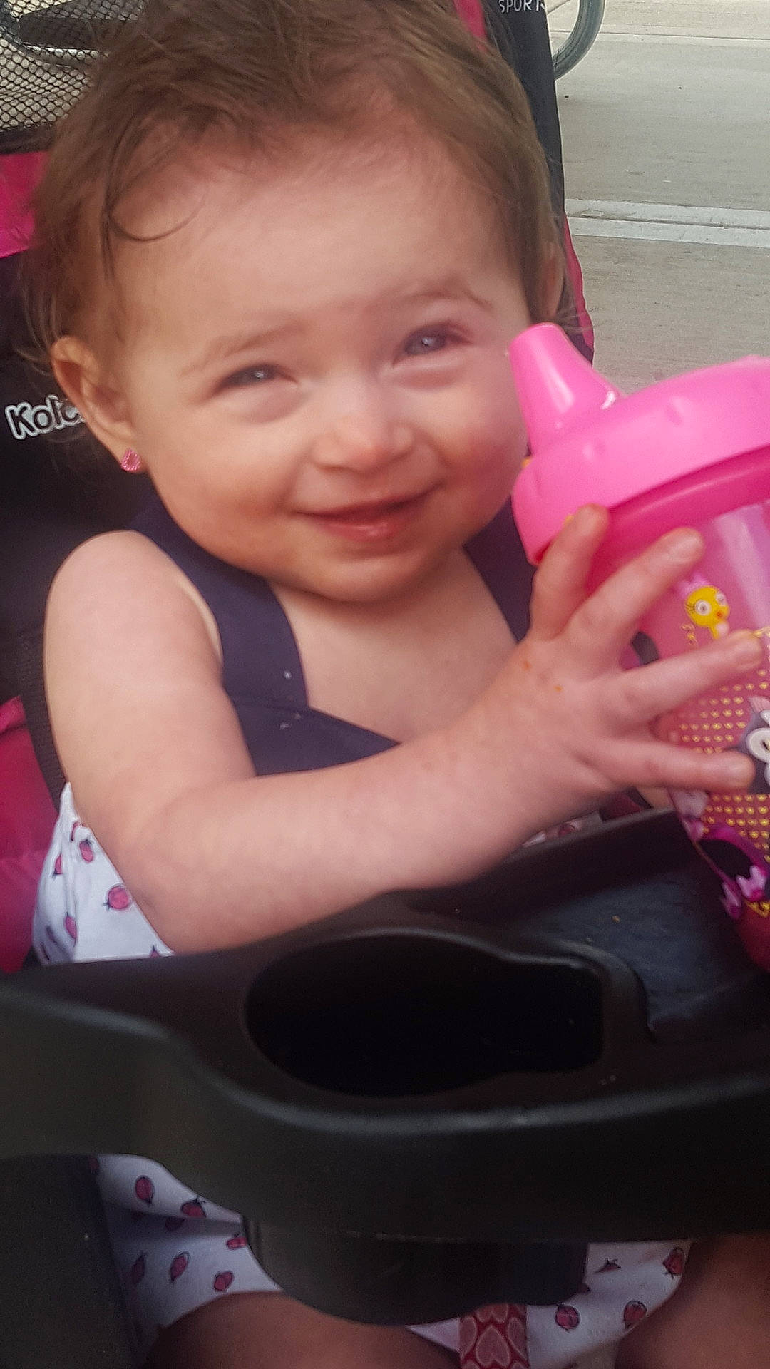 Irene is registered to the contest to win money with this photo: cheek, child, fun, girl, infant, joy, pink, product, sitting, skin, smile, toddler