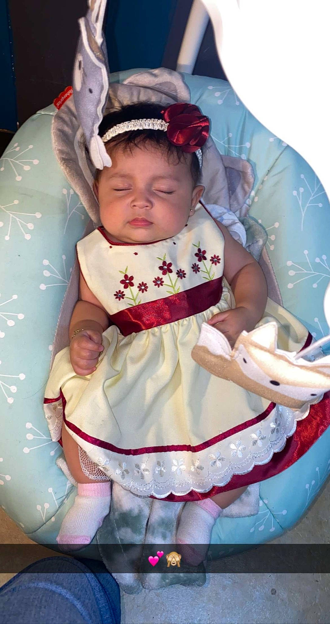 Melanie joined the competition — help win amazing prizes! baby, baby_products, baby_toddler_clothing, cap, cheek, child, dress, fashion_accessory, fun, hair_accessory, happy, pattern, person, pink, play, product, recreation, sitting, sleeve, toddler