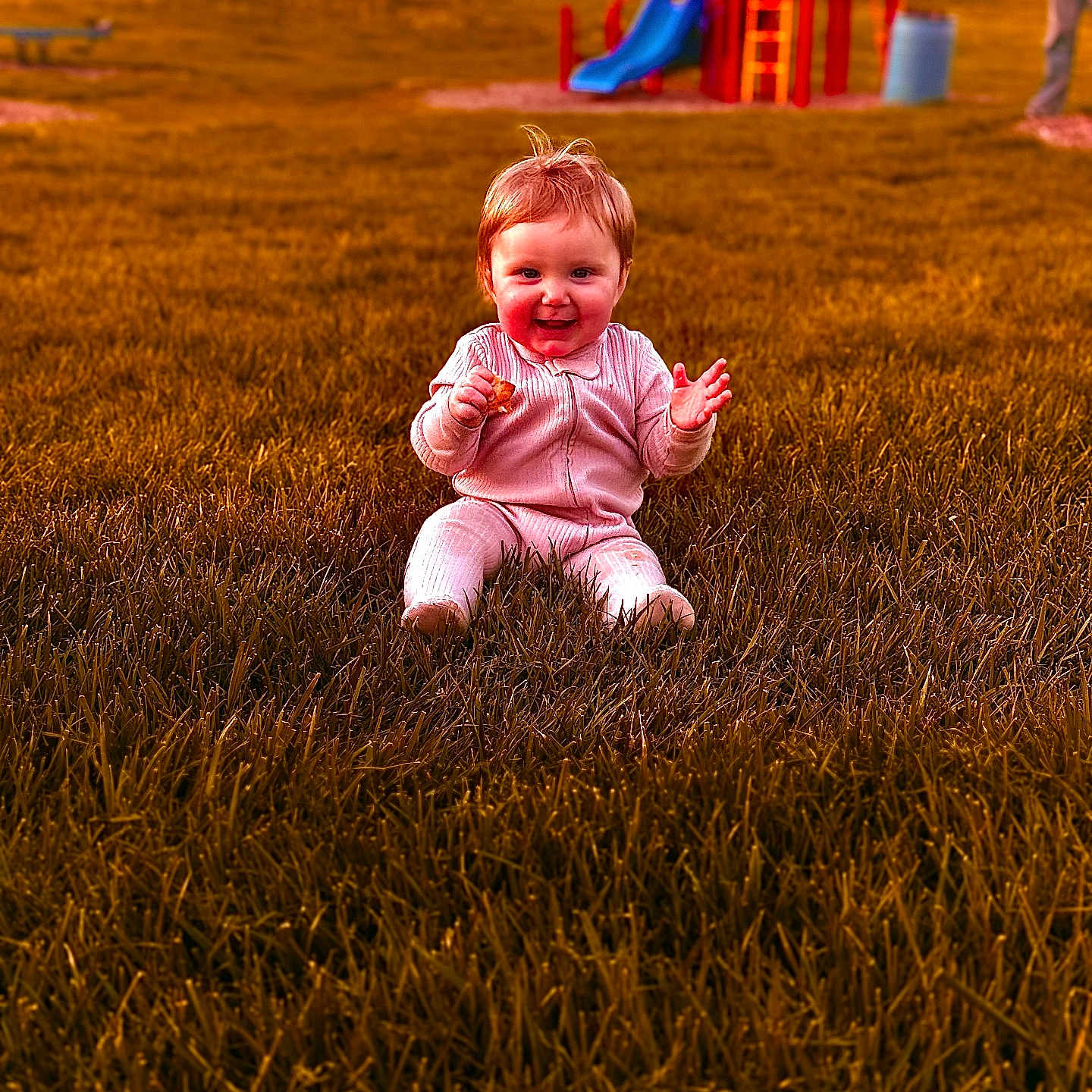 Paisley joined the competition — help win amazing prizes! baby, clothing, face, field, grass, grassland, happy, head, lawn, nature, outdoorplayarea, outdoors, pants, park, person, photography, plant, playarea, portrait, sitting