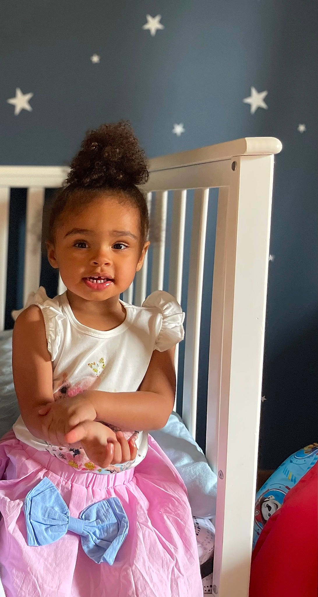 Alyse joined the competition — help win amazing prizes! baby_toddler_clothing, child, child_model, day_dress, fashion_design, flash_photography, fun, hairstyle, happy, magenta, pattern, person, pink, room, ruffle, sitting, skin, smile, toddler