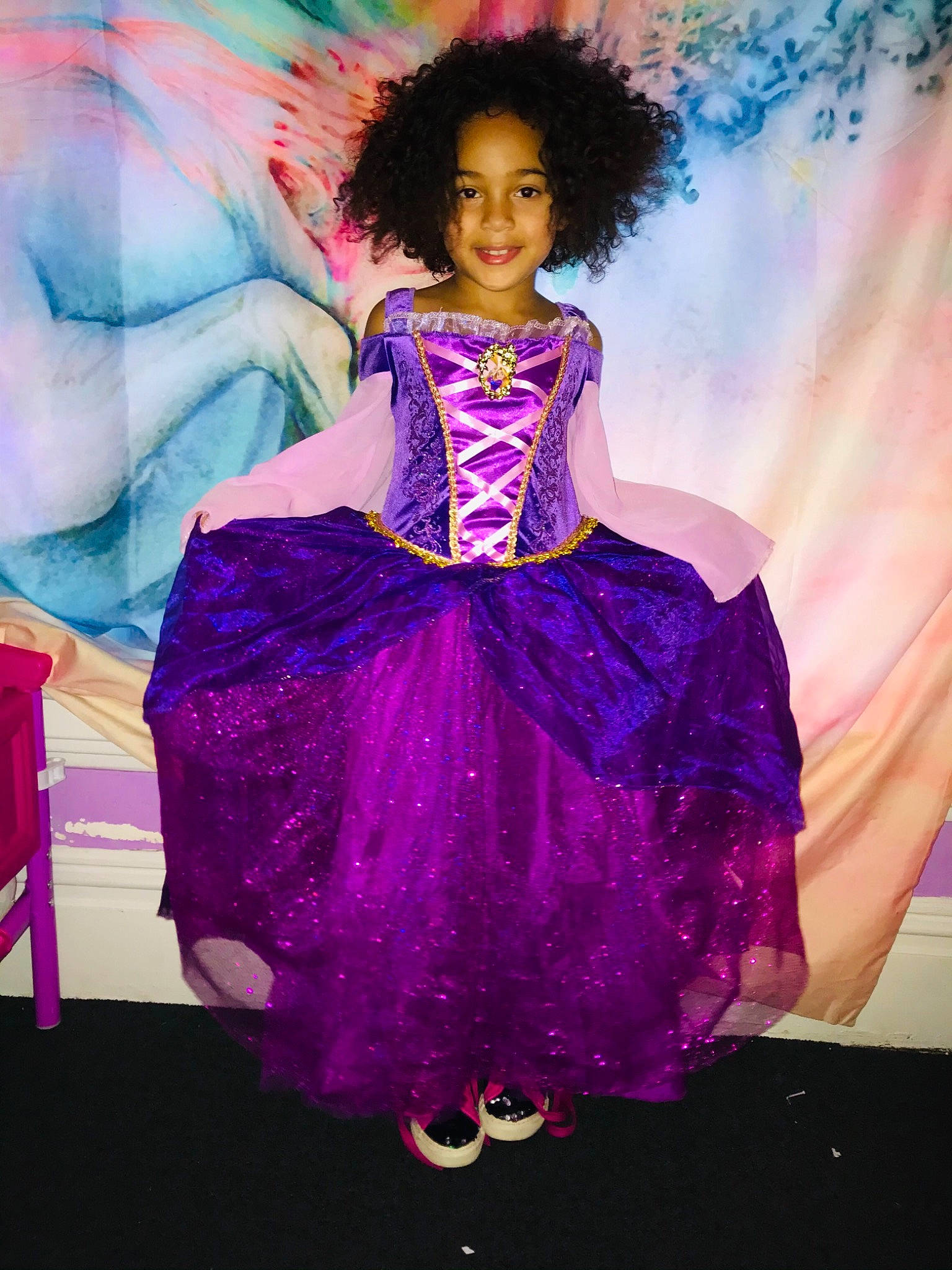 Jerrica joined the competition — help win amazing prizes! blue, child, clothing, costume, costume_design, dress, event, fashion, fashion_design, formal_wear, fun, joy, magenta, performance, performance_art, person, pink, purple, stage, toddler