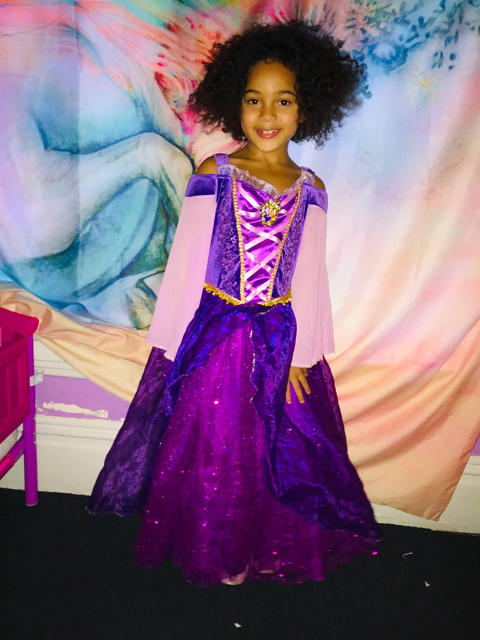Jerrica is registered to the contest to win money with this photo: child, child_model, costume, costume_design, dress, event, fashion, fashion_design, formal_wear, fun, gown, joy, magenta, performance, person, pink, purple, violet