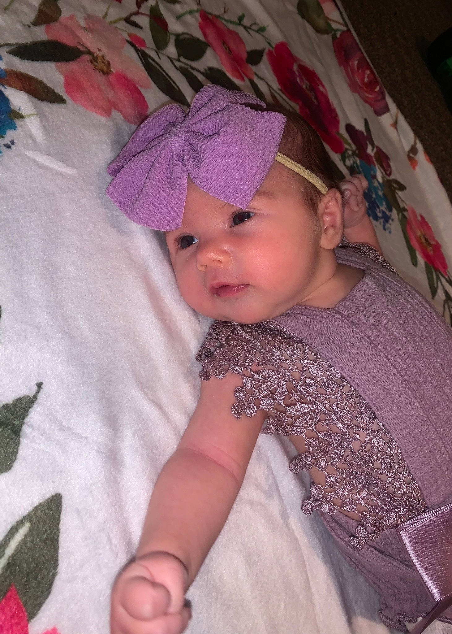 Avianna joined the competition — help win amazing prizes! baby, baby_products, baby_toddler_clothing, cap, cheek, eye, headwear, iris, linens, magenta, mouth, outerwear, pattern, person, pink, purple, skin, sleeve, t_shirt, textile