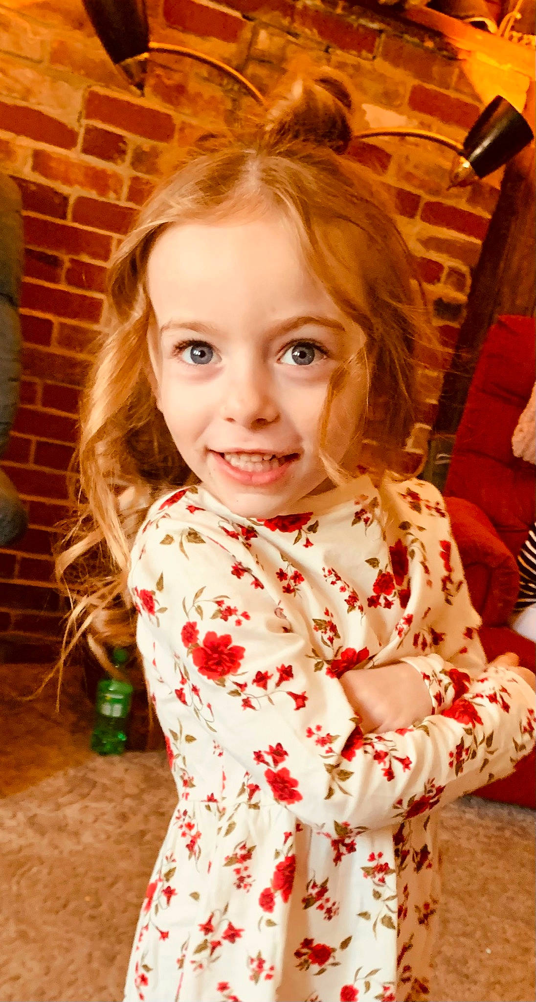 Addilynn is registered to the contest to win money with this photo: baby_toddler_clothing, blond, brown_hair, cheek, child, day_dress, dress, face, facial_expression, fun, hair, hairstyle, happy, head, joy, person, skin, sleeve, smile, standing