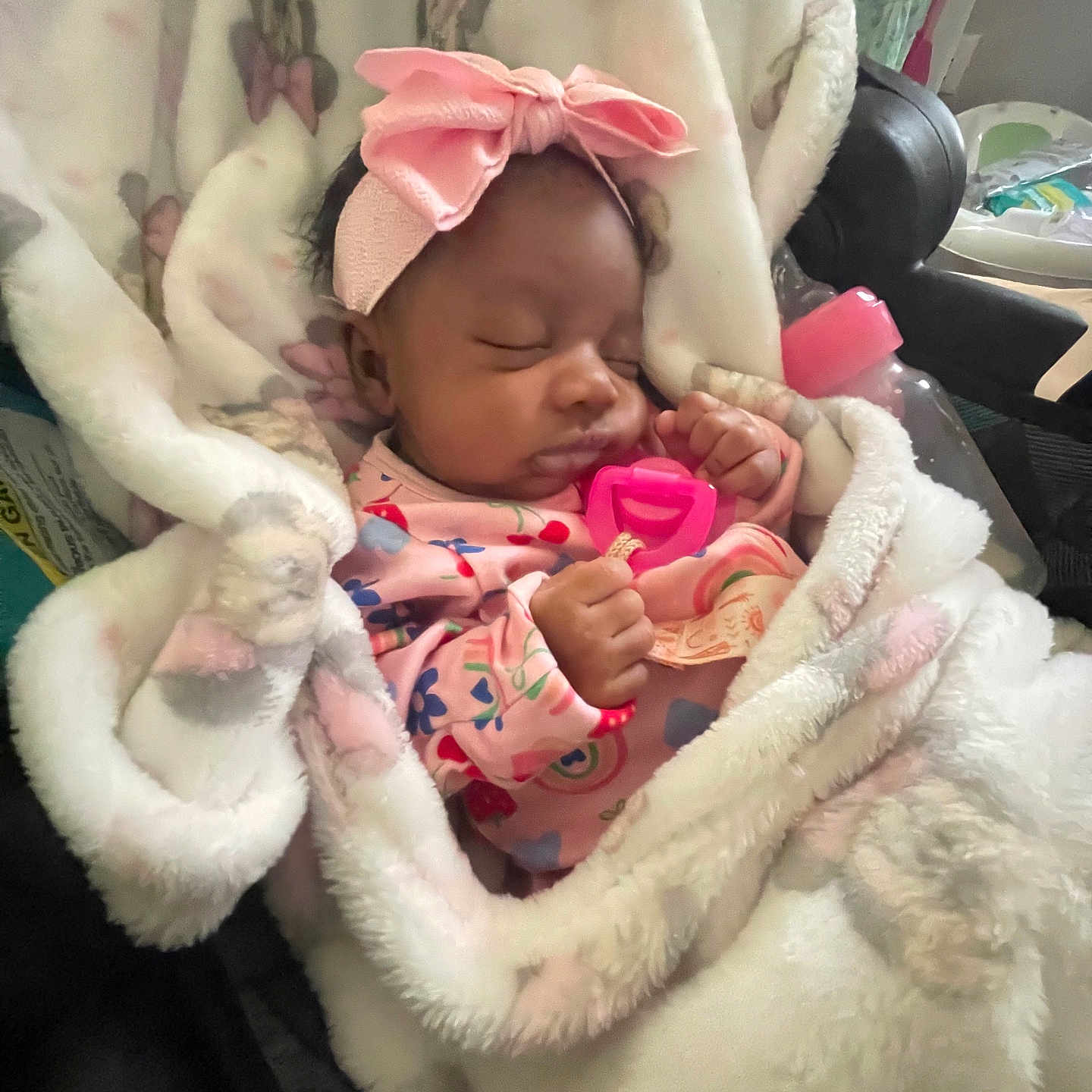 Divinity joined the competition — help win amazing prizes! baby, sleeping, blanket, pink, headband, bow, onesie, pacifier, indoor, cute, infant, child, cozy, soft, wrapped, peaceful, clothing, hand, face, resting