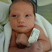 Elianna is registered to the contest to win money with this photo: newborn, baby, infant, blanket, hospital, wristband, skin, face, arms, curious, wrapped, soft, person, indoors, closeup, human, newlife, cute, small, child