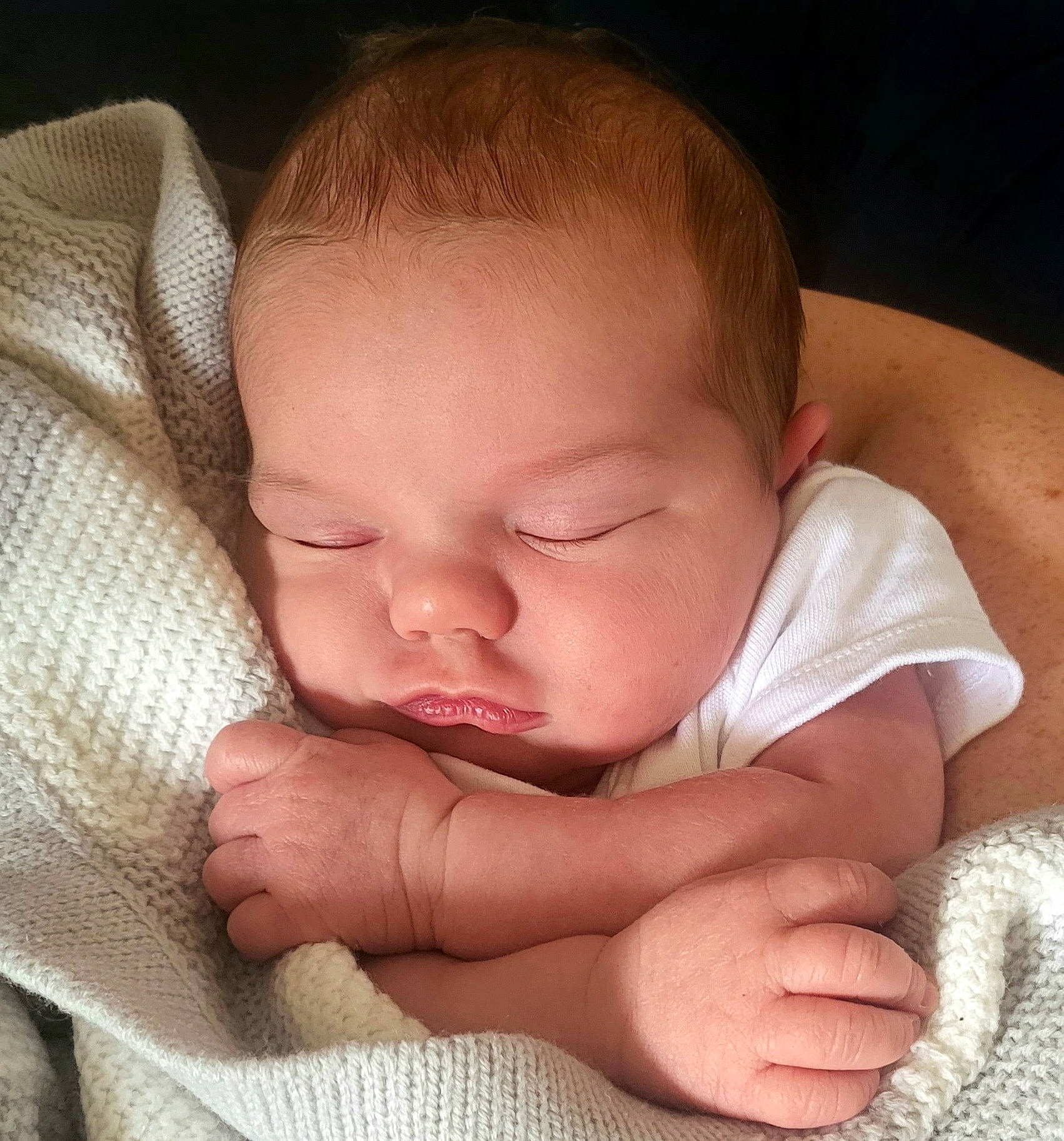 Georgia is registered to the contest to win money with this photo: baby, baby_sleeping, baby_toddler_clothing, cheek, comfort, ear, eye, eyebrow, eyelash, finger, gesture, hand, human_body, iris, lip, mouth, neck, nose, person, skin