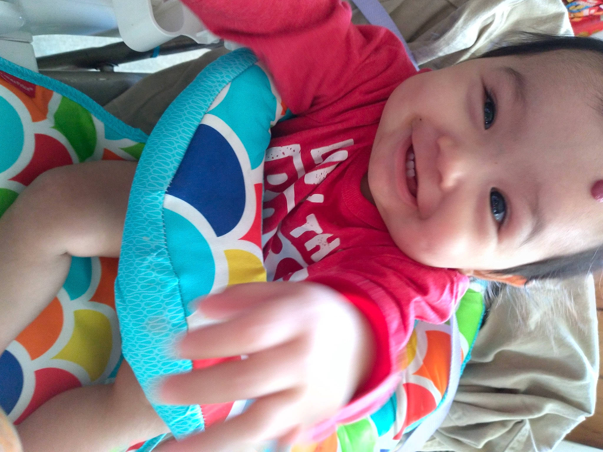 Frank is registered to the contest to win money with this photo: baby, baby_toddler_clothing, facial_expression, finger, fun, hand, happy, headgear, human, human_body, joy, mammal, mouth, organ, person, product, skin, smile, textile, thigh