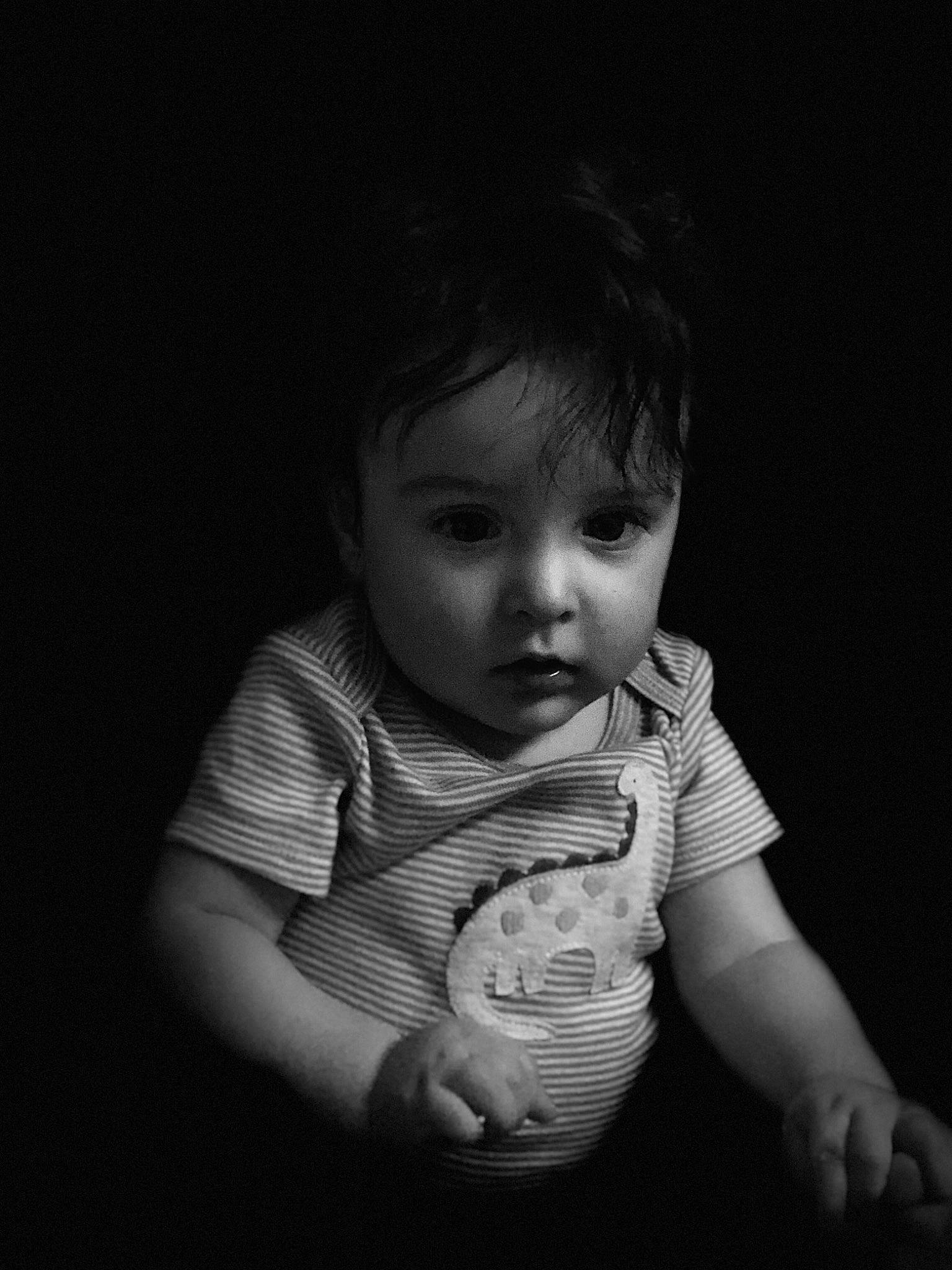 Adan joined the competition — help win amazing prizes! arm, baby, black, black_and_white, cheek, child, darkness, eye, face, fun, human, monochrome, monochrome_photography, nose, person, photograph, photography, skin, snapshot, toddler