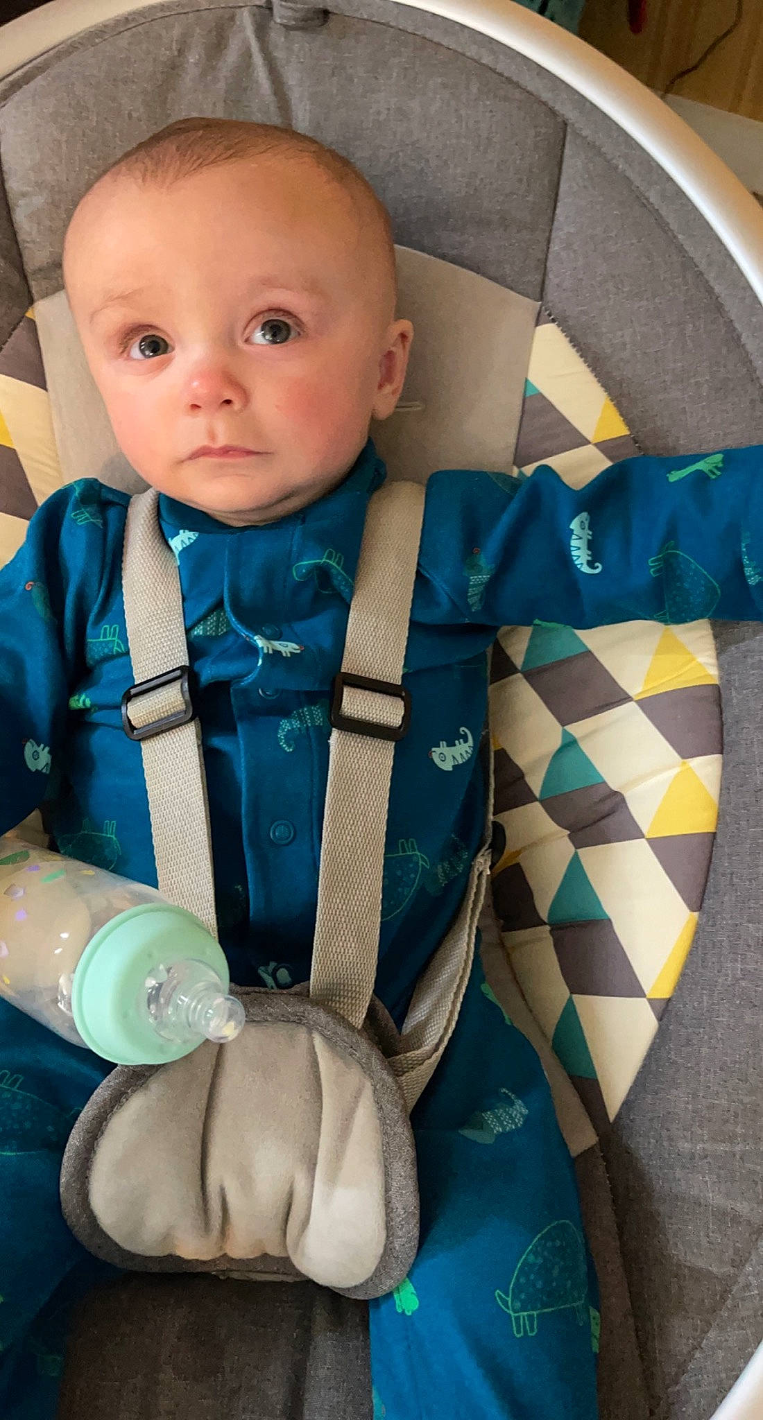 Brycen joined the competition — help win amazing prizes! baby, baby_safety, baby_toddler_clothing, blue, cheek, child, collar, comfort, eye, face, finger, gesture, hairstyle, hand, head, iris, person, product, skin, sleeve