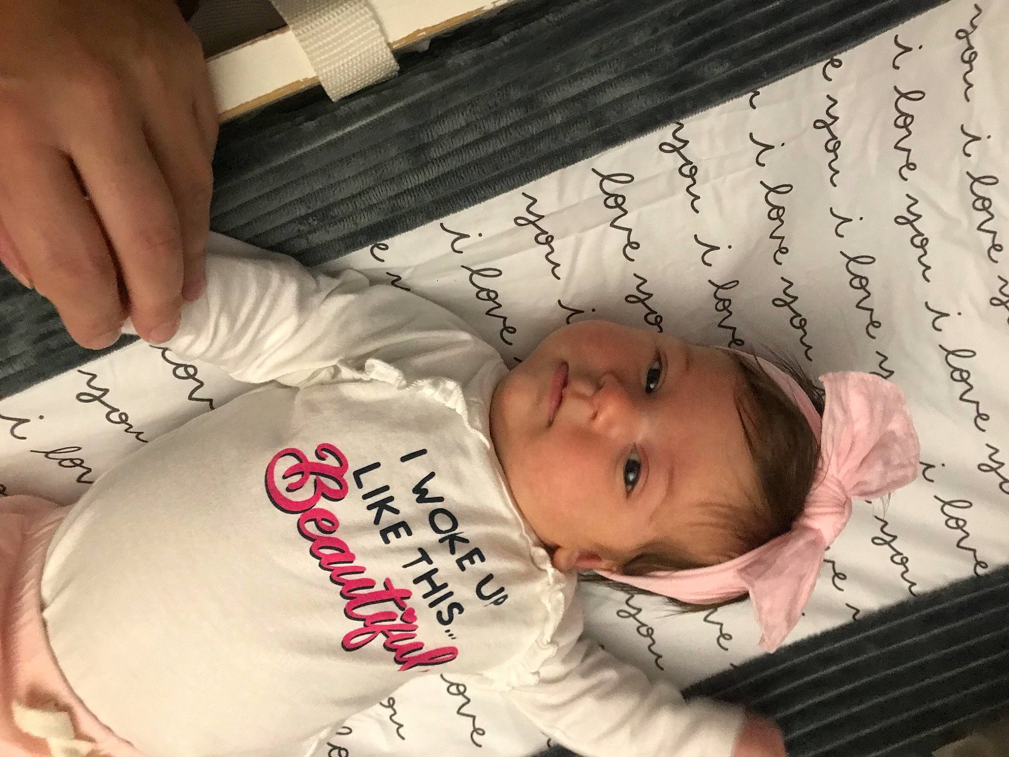 Giavanna joined the competition — help win amazing prizes! baby, baby_products, baby_toddler_clothing, bed, bedding, bedroom, cheek, child, comfort, finger, home_accessories, human, lamp, linens, nail, person, skin, thumb