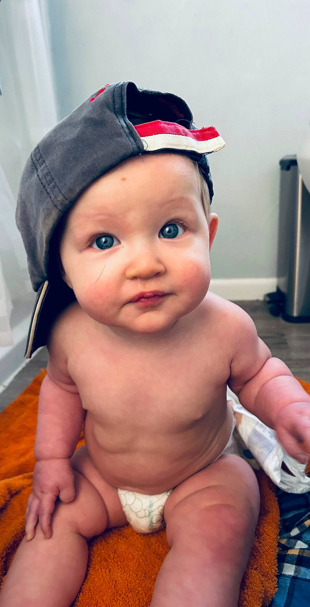Bowen joined the competition — help win amazing prizes! baby, cap, cheek, chest, chin, eye, eyebrow, eyelash, face, facial_expression, finger, happy, head, headwear, lip, mouth, nose, person, pink, skin