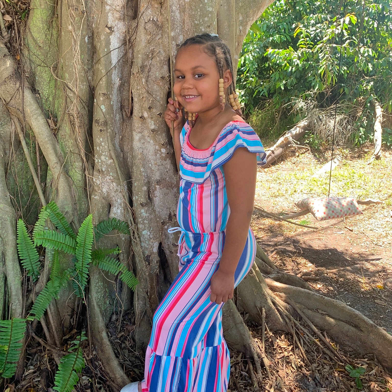 Tylah Ethier is registered to the contest to win money with this photo: adaptation, child, dress, joy, lady, long_hair, people, person, photo_shoot, plant, smile, soil, tree, tribe, trunk, vacation