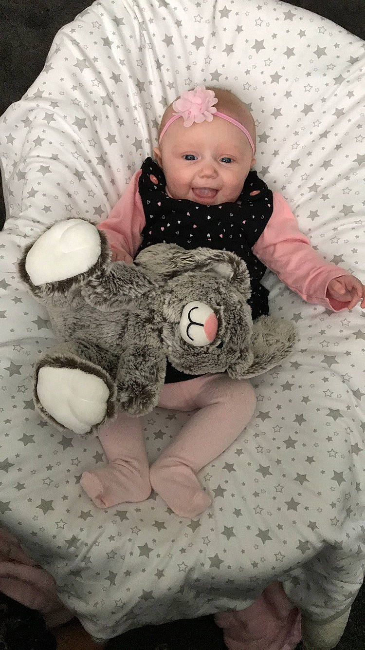 Lilly-rose joined the competition — help win amazing prizes! baby, child, person, sitting, stuffed_toy, teddy_bear, toddler, toy