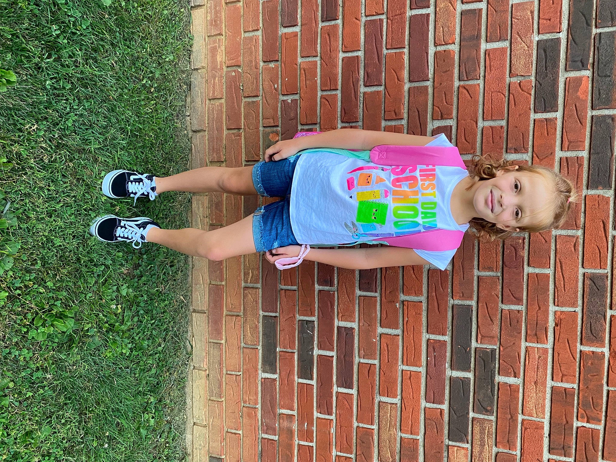 Kyleigh joined the competition — help win amazing prizes! brick, brickwork, clothing, electric_blue, fun, grass, happy, hat, human_leg, joy, line, magenta, person, shorts, smile, street_fashion, t_shirt, textile, thigh, waist