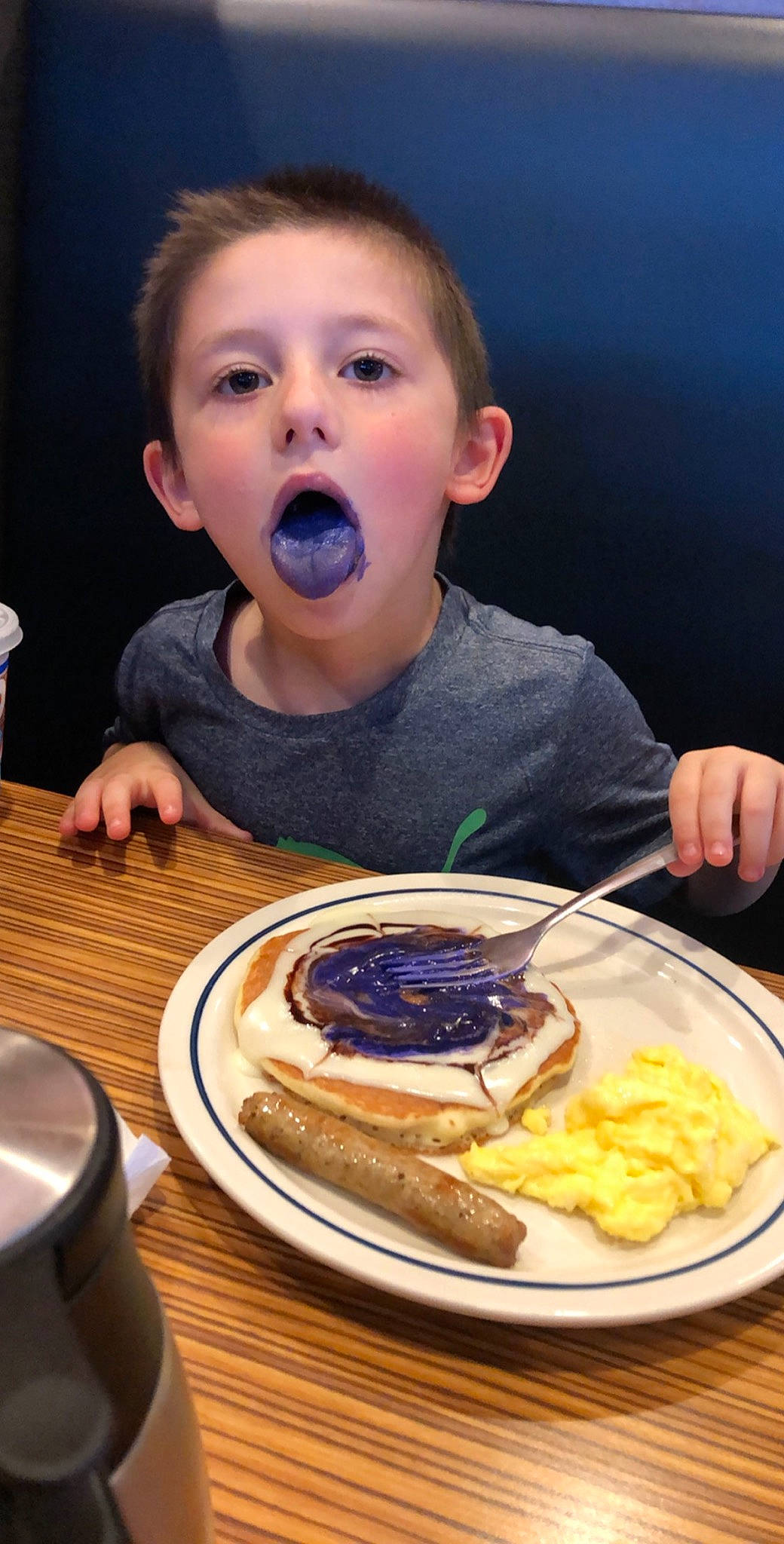 Gavin is registered to the contest to win money with this photo: breakfast, child, comfort_food, cuisine, dessert, dish, eating, food, ingredient, junk_food, kids_meal, meal, person, surprise