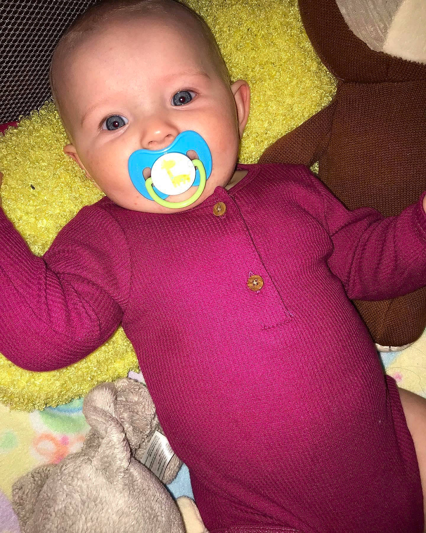 Harleigh joined the competition — help win amazing prizes! baby, baby_toddler_clothing, cheek, comfort, eye, finger, happy, human, human_body, iris, lip, mouth, nose, person, pink, product, purple, skin, sleeve, textile