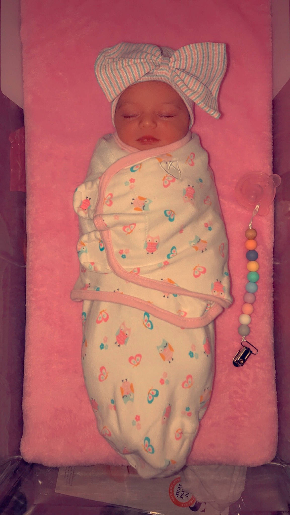 Xaylee joined the competition — help win amazing prizes! arm, baby, baby_safety, baby_sleeping, baby_toddler_clothing, cap, cheek, child, comfort, face, hand, hat, head, headwear, human_body, linens, person, pink, skin, sleeve