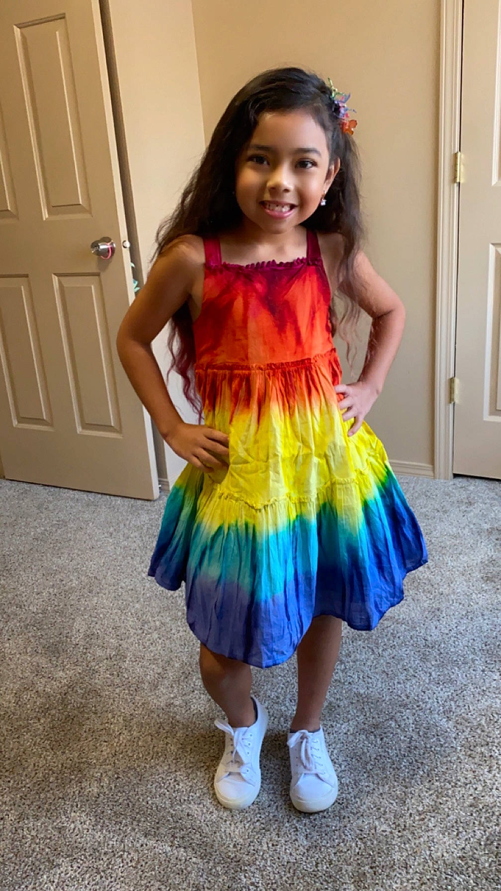 Christiana is registered to the contest to win money with this photo: abdomen, baby_toddler_clothing, ballet_tutu, child, day_dress, door, dress, electric_blue, event, fashion_design, fun, happy, human_body, human_leg, joy, leg, magenta, person, smile, toddler