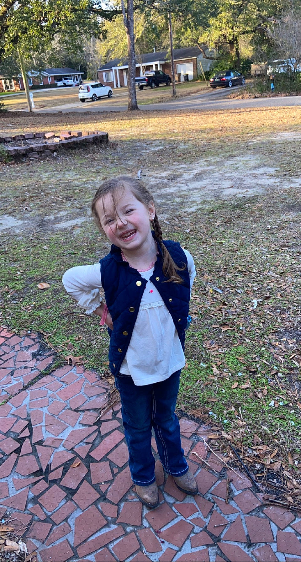 Aubreigh is registered to the contest to win money with this photo: asphalt, car, child, electric_blue, fun, grass, happy, joy, leisure, people_in_nature, person, photograph, plant, recreation, road_surface, smile, soil, tire, toddler, tree