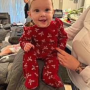 Aries is registered to the contest to win money with this photo: accessories, adult, baby, bag, bodypart, clothing, couch, cushion, face, female, finger, furniture, hand, handbag, head, homedecor, pajamas, person, photography, woman