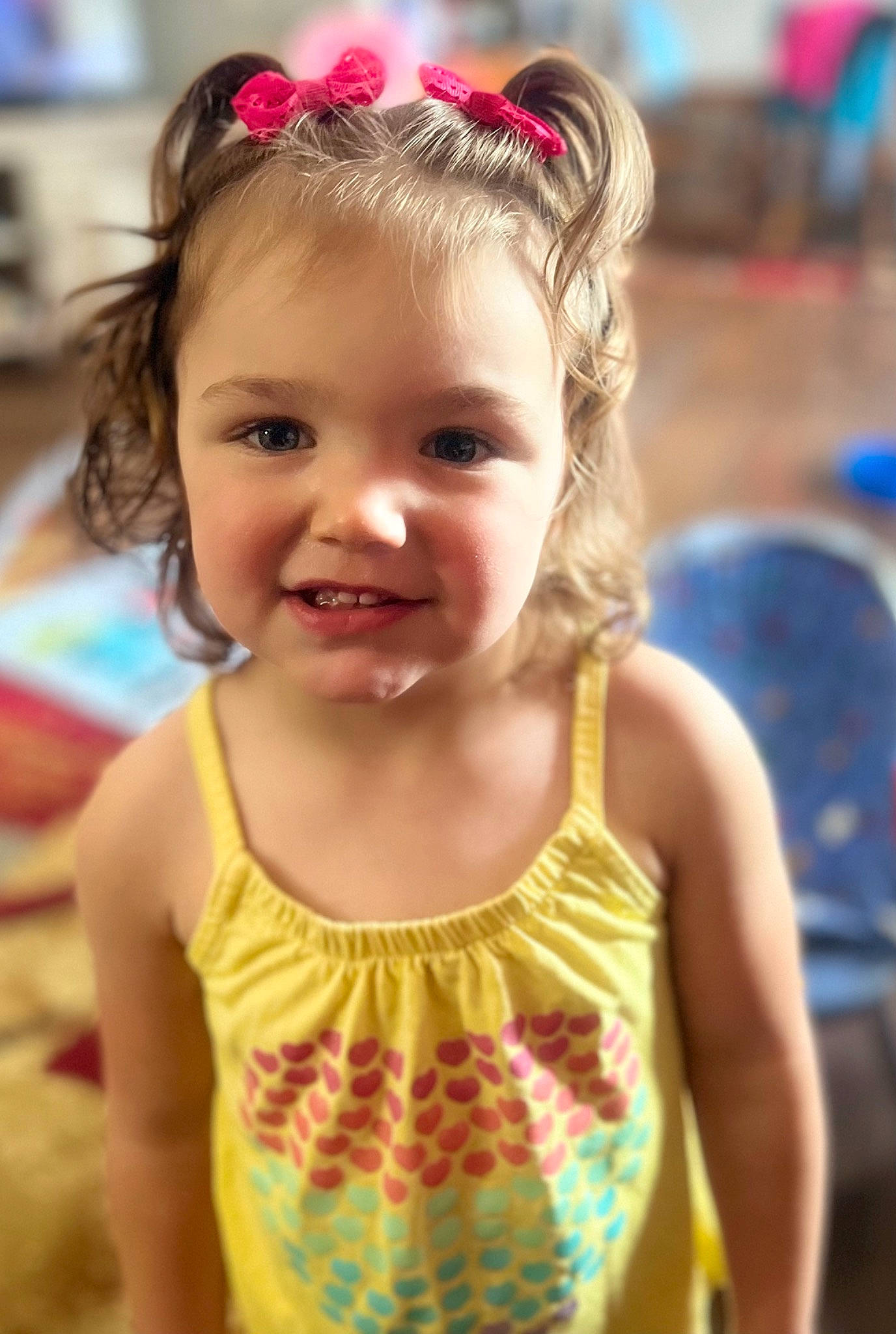 Alaia is registered to the contest to win money with this photo: baby_toddler_clothing, blond, child, cool, dress, eye, face, fun, hair, hairstyle, happy, iris, joy, leisure, magenta, person, pink, recreation, skin, smile