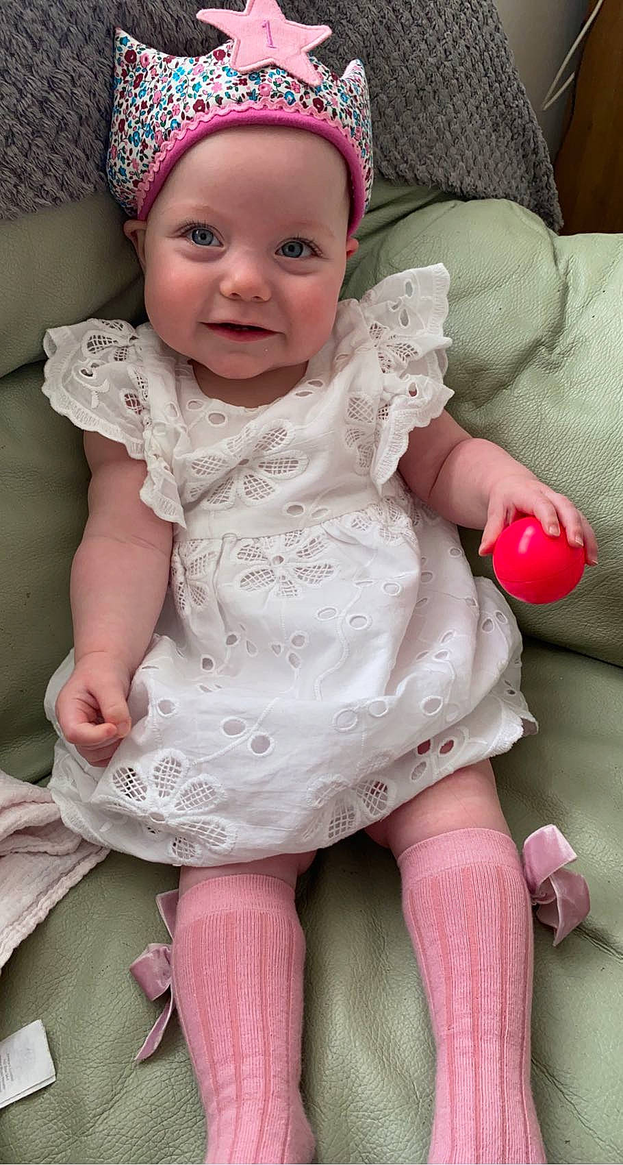 Veronica-bleu joined the competition — help win amazing prizes! baby, baby_toddler_clothing, cap, cheek, dress, face, headgear, headwear, human_body, lip, magenta, organ, person, pink, product, purple, skin, sleeve, smile, textile