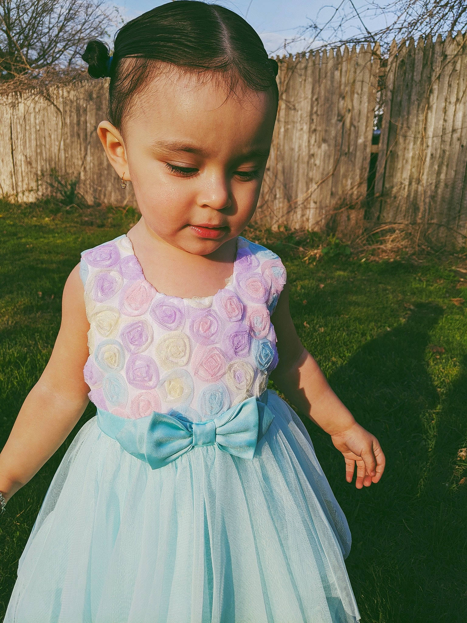 Leilah joined the competition — help win amazing prizes! baby_toddler_clothing, child, clothing, day_dress, dress, grass, green, hair, hair_accessory, hairstyle, lavender, pattern, person, pink, skin, toddler, turquoise
