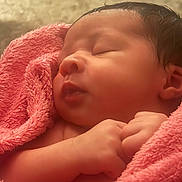 Azariyah is registered to the contest to win money with this photo: newborn, baby, sleeping, pink_towel, soft_texture, infant, cute, peaceful, wrapped, closeup, skin, hands, face, portrait, indoors, resting, child, adorable, young, blanket