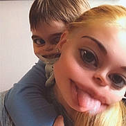 Noah participe au concours pour gagner de l'argent avec cette photo : blonde_hair, brown_hair, child, children, close_up, cute, digital_filter, emoji, expression, face_filter, fun, hug, indoors, person, playful, portrait, smile, tongue_out, wall_art, young