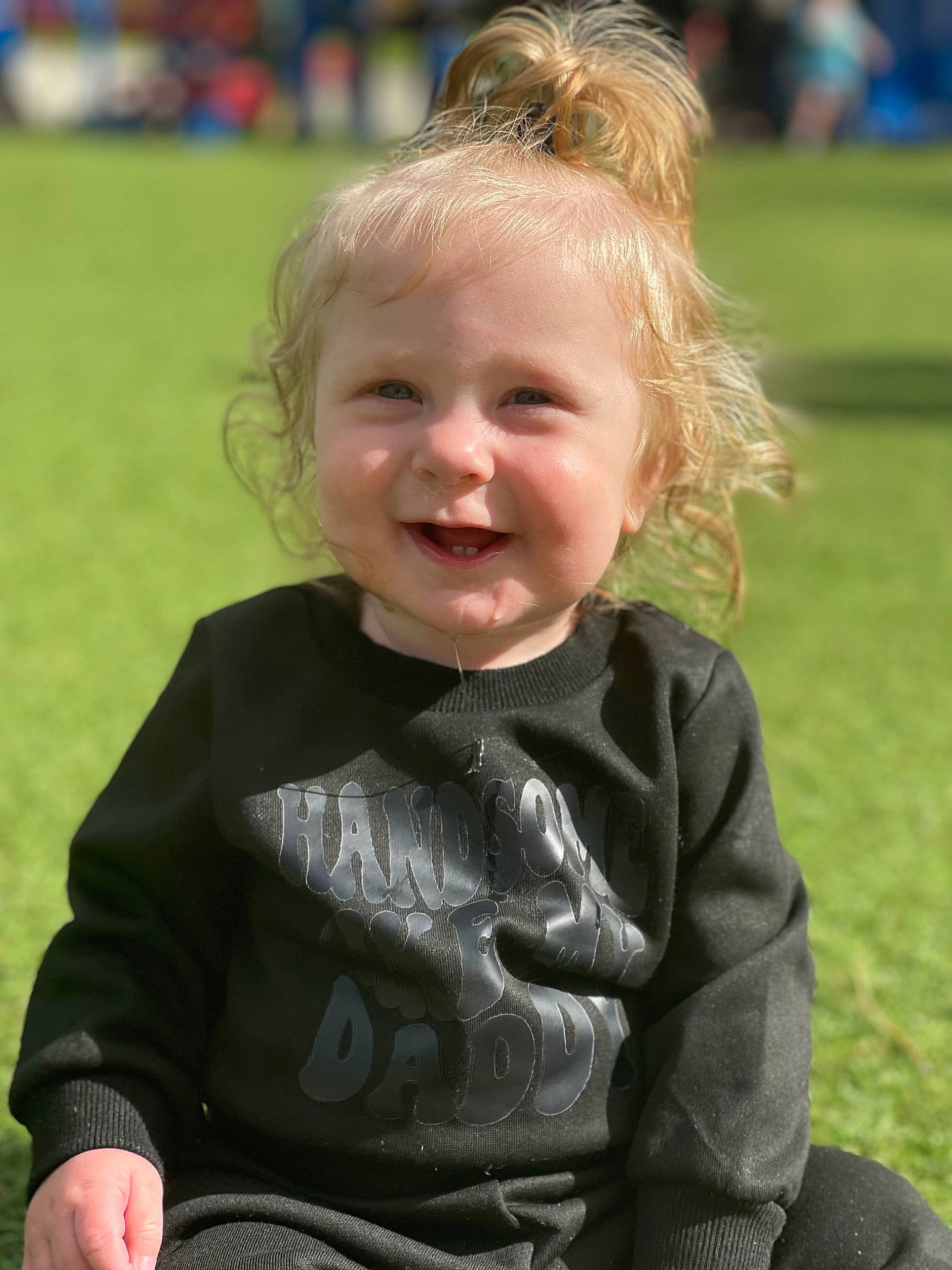 Braxley joined the competition — help win amazing prizes! blond, child, facial_expression, fun, grass, hair, happy, joy, leisure, mammal, people, people_in_nature, person, photograph, plant, recreation, skin, sleeve, smile, toddler