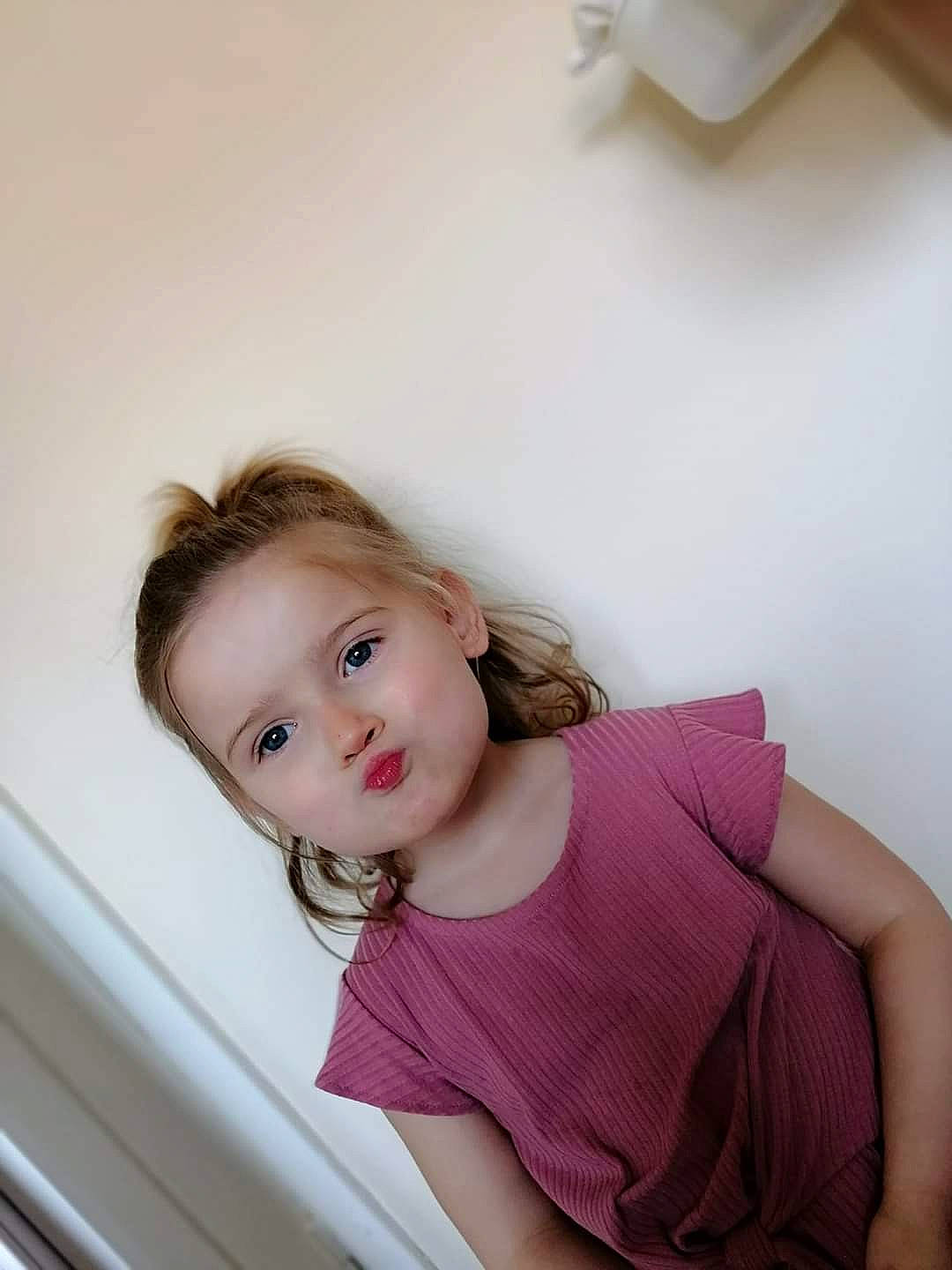 Maiya joined the competition — help win amazing prizes! baby, beauty, cheek, child, daughter, eye, face, head, joint, neck, person, pink, room, shoulder, skin, toddler