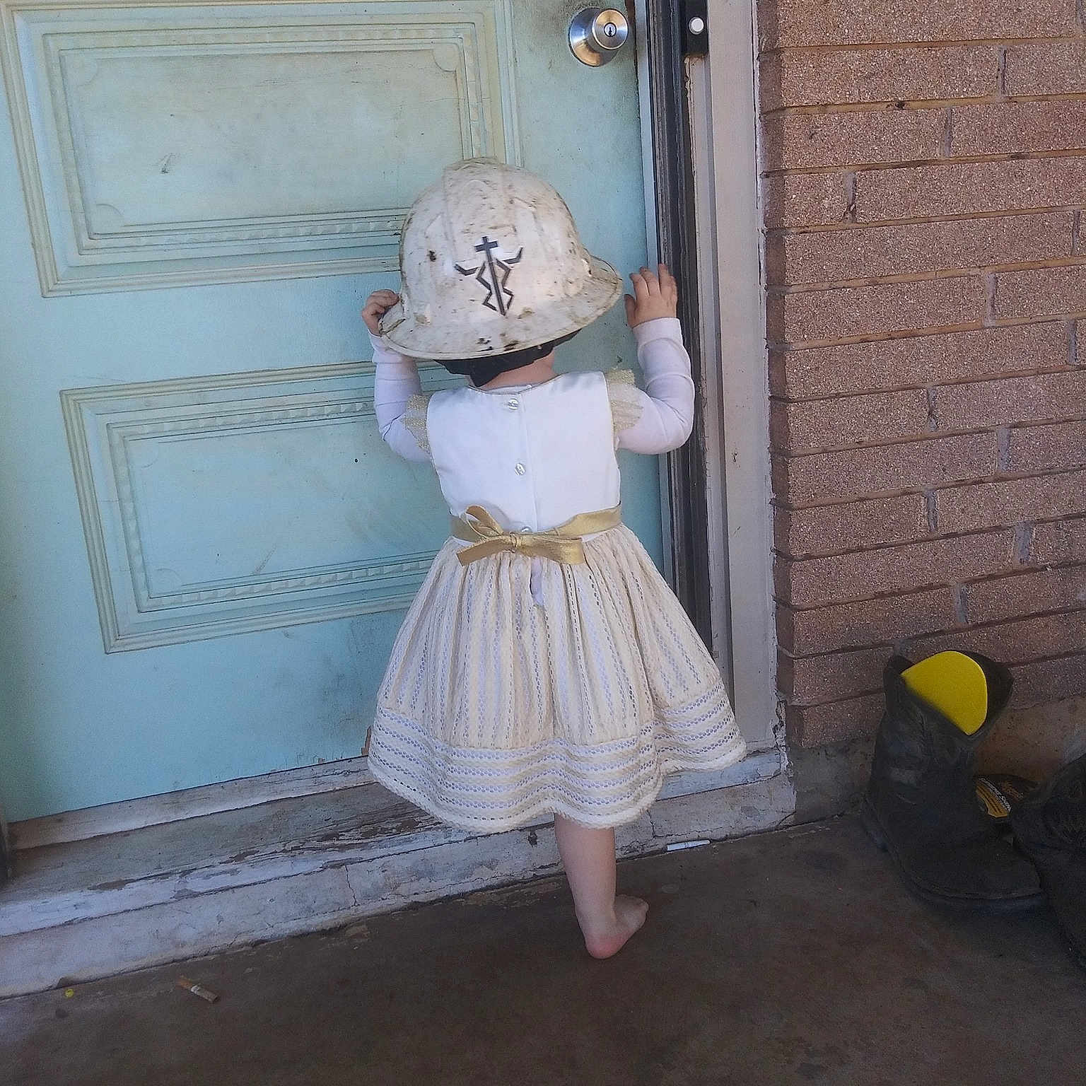 Janna joined the competition — help win amazing prizes! child, costume, door, dress, floor, footwear, joint, leg, room, shoe, white, window, wood