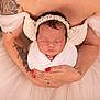 Eden a rejoint le concours — aidez-le/la à gagner de superbes lots ! newborn, baby, infant, wrapped, blanket, headband, pearl, tattoo, arm, hands, white_dress, soft_lighting, portrait, sleeping, closeup, skin, cute, adorable, gentle, tender