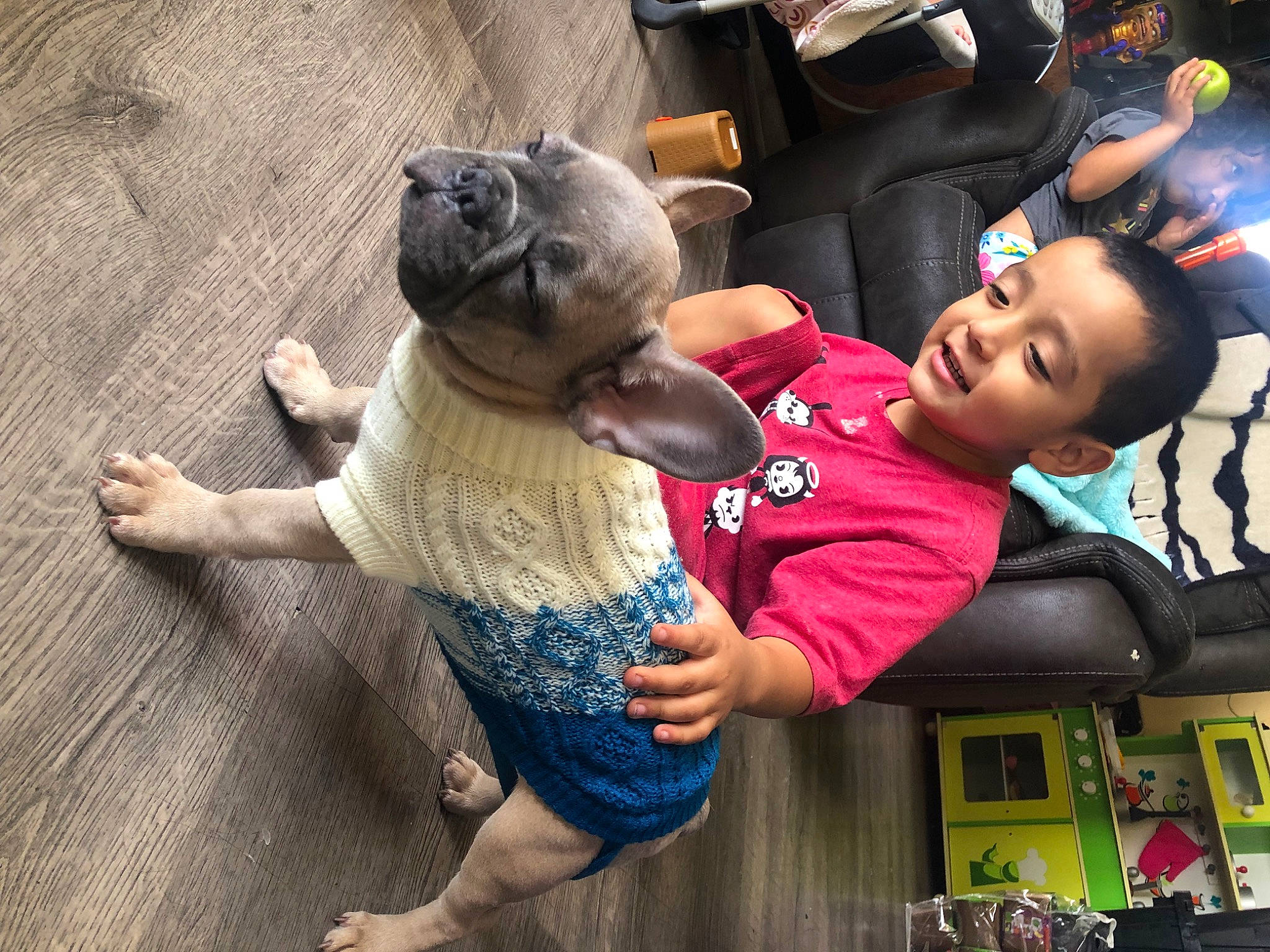 Buddy is registered to the contest to win money with this photo: child, companion_dog, cool, dog_breed, facial_expression, fawn, friendship, fun, fur, happy, leisure, mammal, plush, recreation, sitting, smile, stuffed_toy, sunglasses, t_shirt, toy