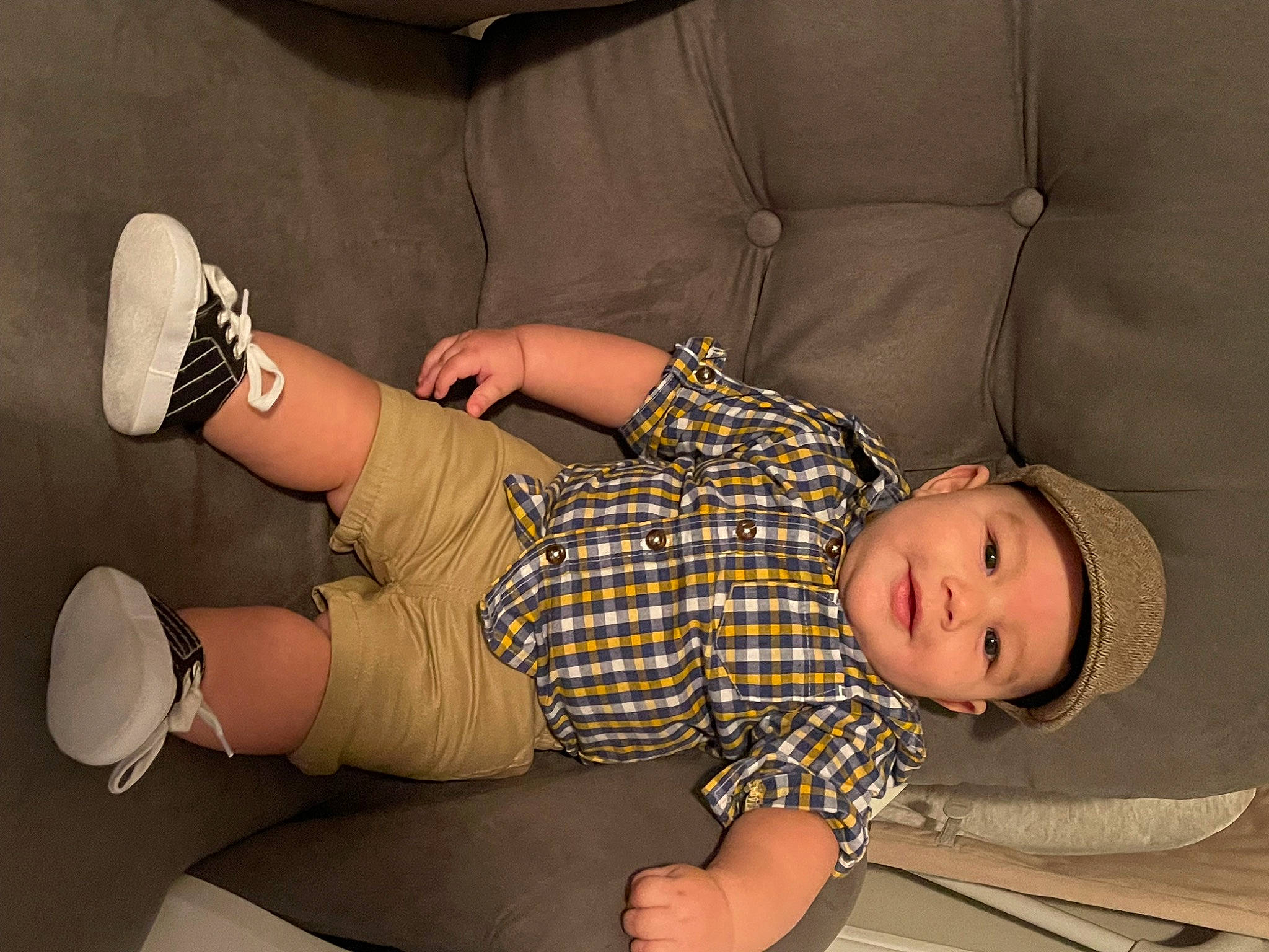 Kane joined the competition — help win amazing prizes! baby, baby_toddler_clothing, comfort, couch, elbow, flooring, foot, headwear, human_leg, joint, joy, knee, leg, pattern, person, shorts, sleeve, sock, thigh, toddler