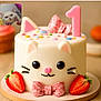 Poupée participe au concours pour gagner de l'argent avec cette photo : animal_face, birthday, bowtie, cake, cat_theme, celebration, closeup, colorful, cute, dessert, fluffy_cat, fondant, food, number_one_candle, party, pink_bow, strawberry, sweet, table, white_cat