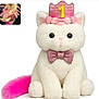 animal, birthday, cat, celebration, costume, crown, cute, fluffy, furry, hand, number_one, pet, pink_bow, pink_tail, pink_tutu, plush_toy, real_cat, soft, stuffed_animal, white_fur