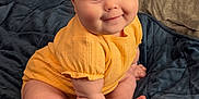 Ayda joined the competition — help win amazing prizes! baby, bed, blue_blanket, child, chubby, cozy, cute, foot, hand, happy, indoors, infant, pillow, plush, portrait, sitting, skin, smile, yellow_clothing, young