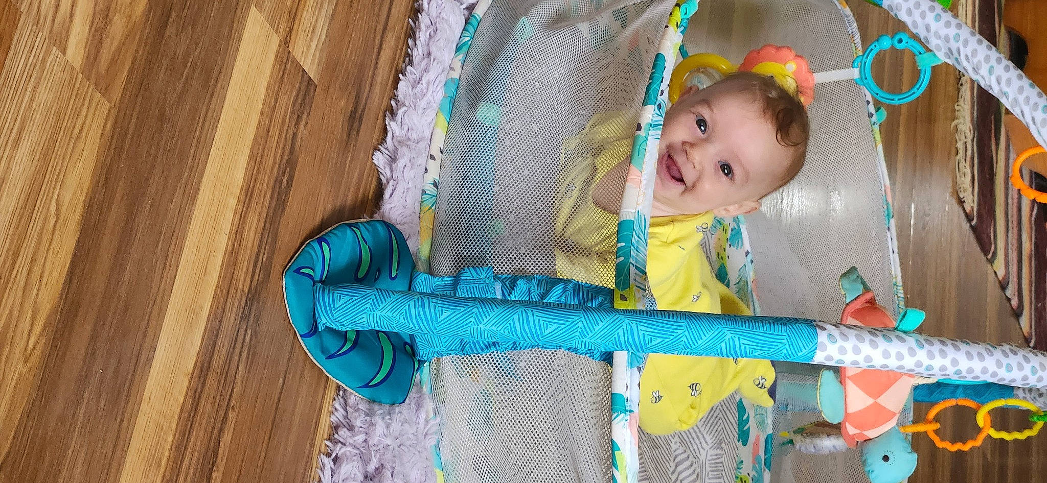 Kinzie joined the competition — help win amazing prizes! baby, baby_products, baby_safety, baby_toddler_clothing, baby_toys, child, cradle, electric_blue, fun, happy, infant_bed, iris, joy, pattern, person, room, sitting, smile, textile, toddler
