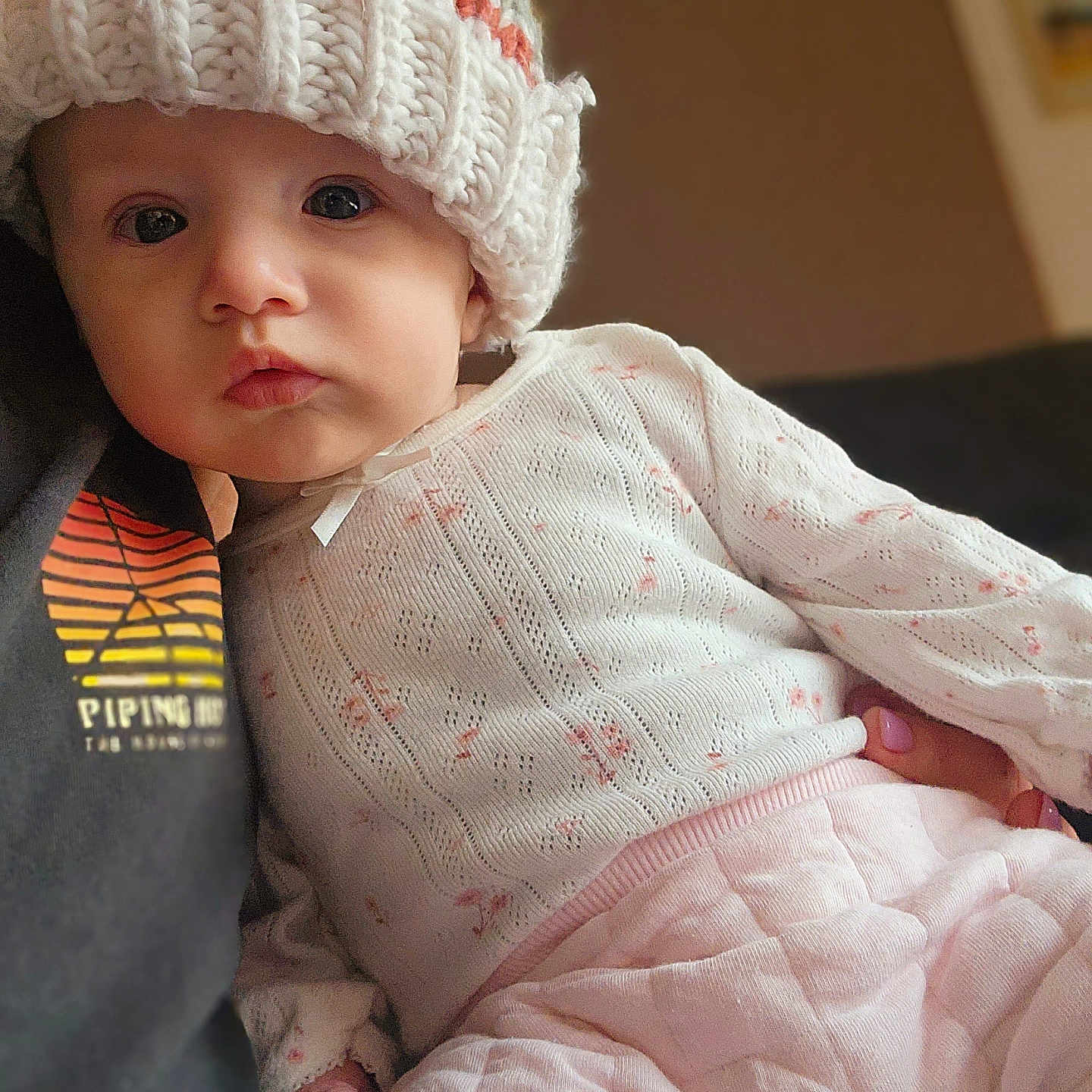 Harlyn joined the competition — help win amazing prizes! baby, beanie, bodypart, bonnet, cap, clothing, coat, couch, doll, face, finger, furniture, glove, hand, happy, hat, head, hood, hoodie, jacket