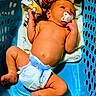 Lavinche Jones is registered to the contest to win money with this photo: baby, blanket, blue, body, cat_print, child, cozy, diaper, face, feet, hands, indoors, infant, laundry_basket, lying_down, newborn, pacifier, photography, portrait, sleeping