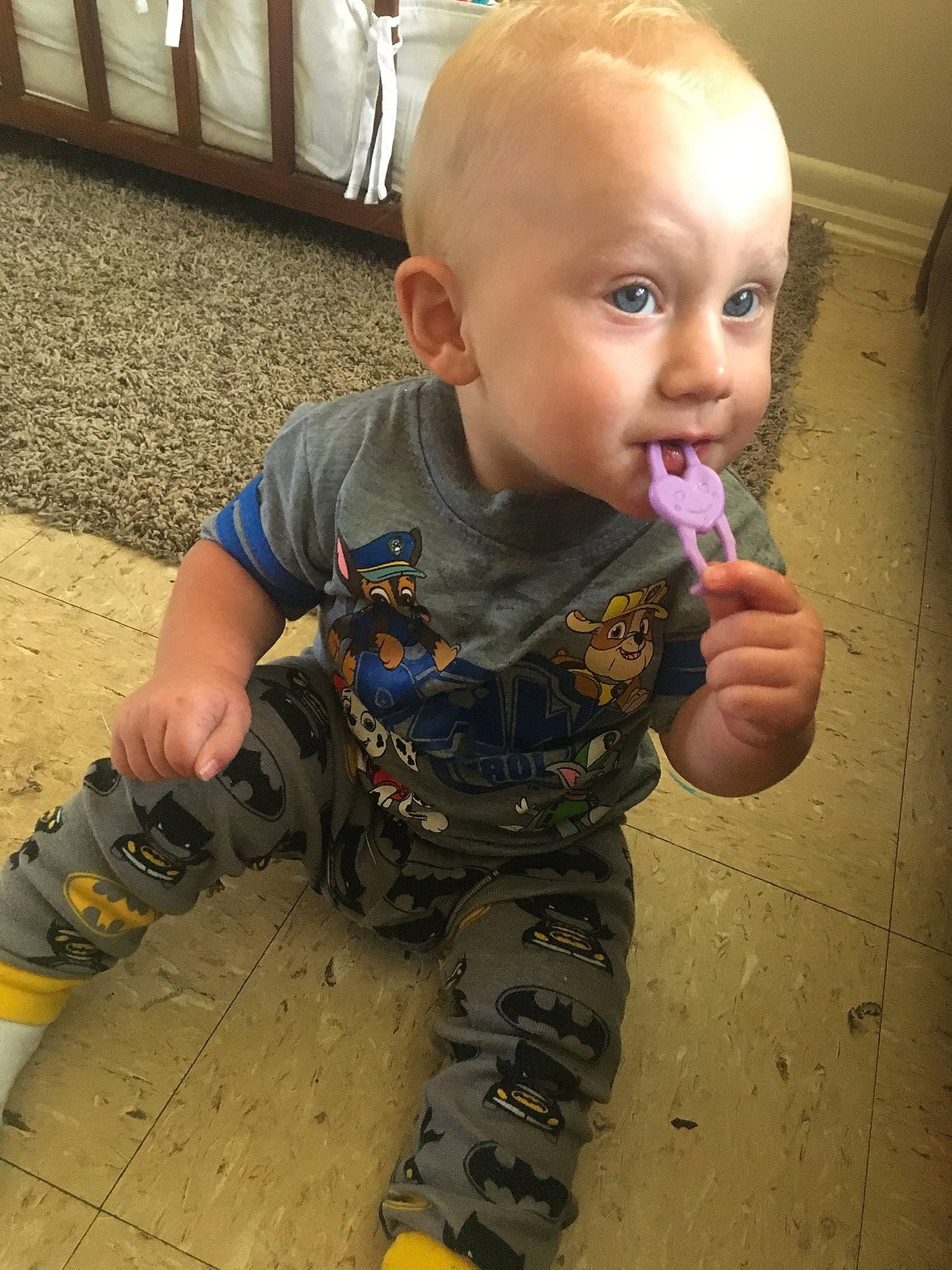 Nathaniel joined the competition — help win amazing prizes! baby, baby_toddler_clothing, camouflage, cheek, child, face, finger, flooring, fun, head, military_camouflage, pattern, person, personal_protective_equipment, sitting, skin, sleeve, soil, standing, surprise