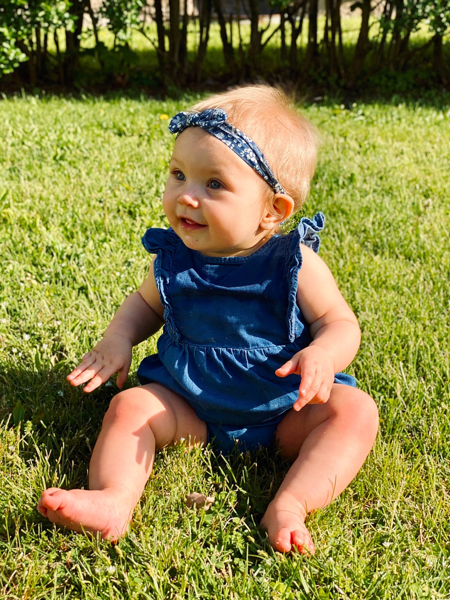 Stevie joined the competition — help win amazing prizes! baby, baby_products, baby_toddler_clothing, child, dress, grass, grass_family, green, hair_accessory, happy, headband, headgear, headwear, meadow, people_in_nature, person, plant, sitting, skin, smile
