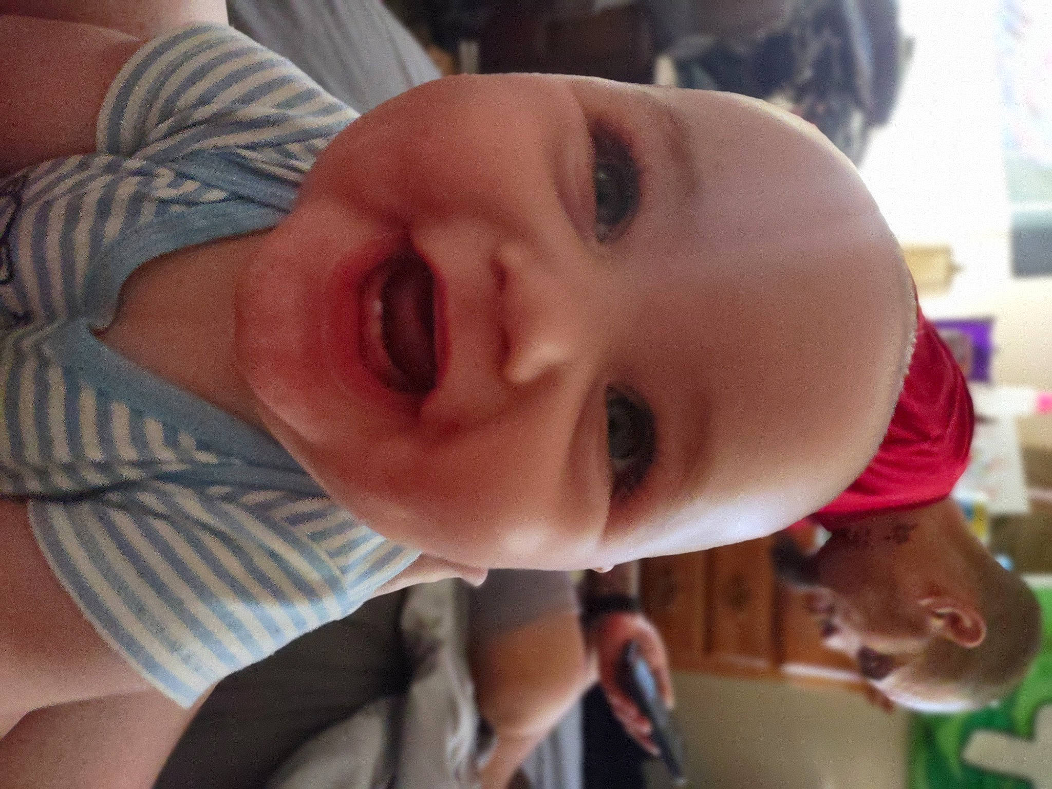 Bryan is registered to the contest to win money with this photo: baby, baby_laughing, baby_toddler_clothing, cheek, chin, ear, eye, eyebrow, finger, gesture, happy, iris, lip, mouth, neck, nose, person, skin, smile, toddler