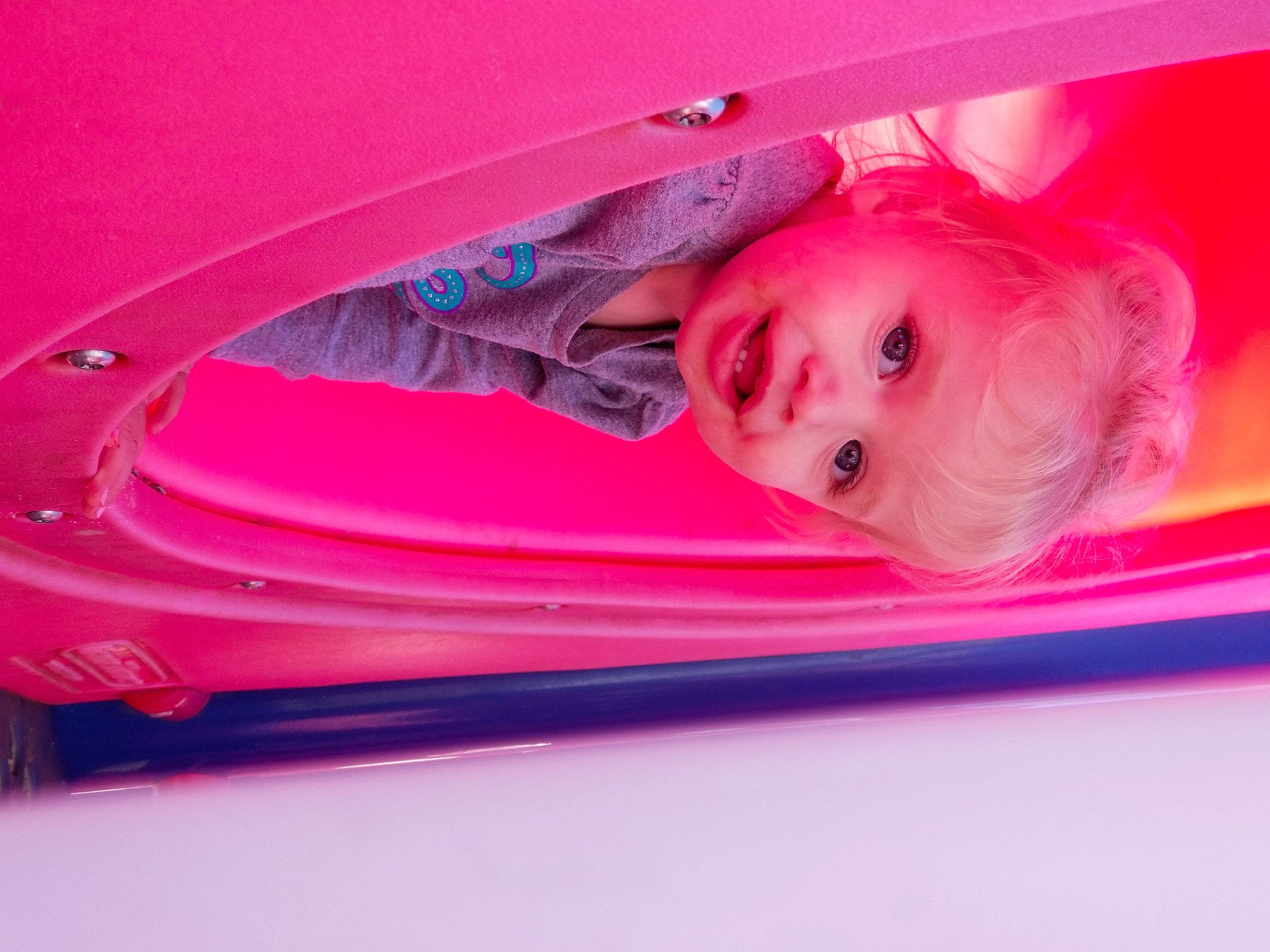 Harper joined the competition — help win amazing prizes! automotive_design, automotive_exterior, baby, baby_products, bumper, carmine, child, electric_blue, eyelash, fun, leisure, magenta, person, pink, plastic, recreation, room, toddler, vehicle_door, violet