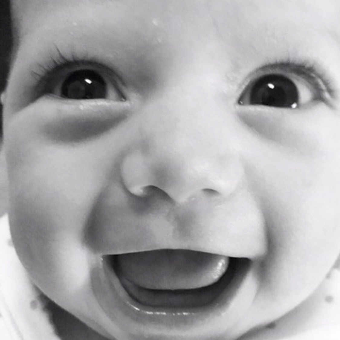 Matilda joined the competition — help win amazing prizes! baby, baby_making_funny_faces, black_and_white, cheek, child, chin, close_up, eye, face, facial_expression, happy, head, headwear, joy, laugh, lip, mouth, nose, organ, person