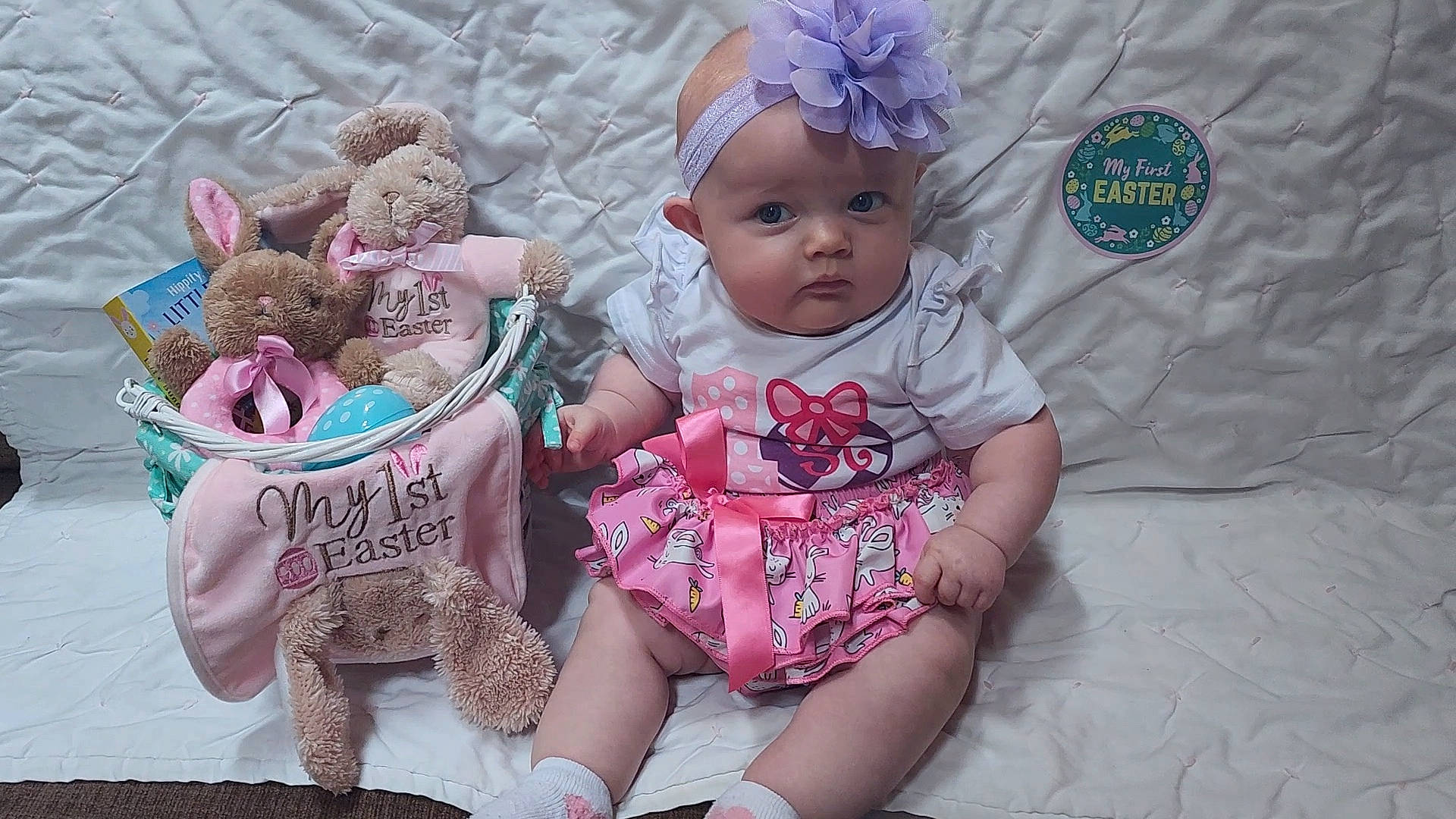 Avery is registered to the contest to win money with this photo: baby, baby_products, baby_toddler_clothing, child, costume_hat, fun, grass, happy, head, headgear, headpiece, headwear, iris, jewellery, magenta, pattern, person, pink, purple, skin