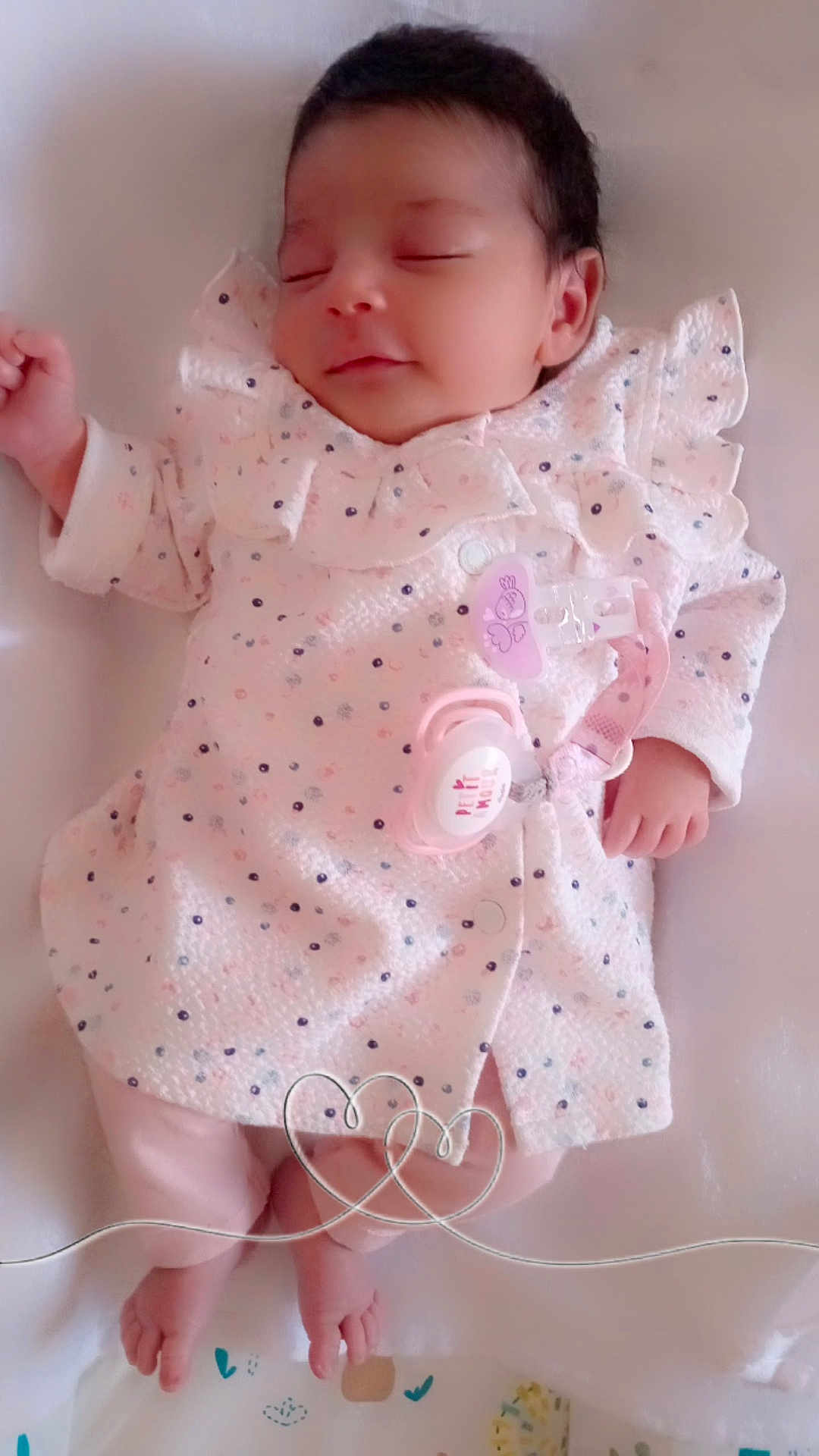 Aya joined the competition — help win amazing prizes! baby, sleeping, infant, pacifier, pink_clothing, cute, peaceful, cozy, newborn, soft, lying_down, hand, foot, blanket, patterned_clothing, infant_girl, indoors, portrait, child, adorable