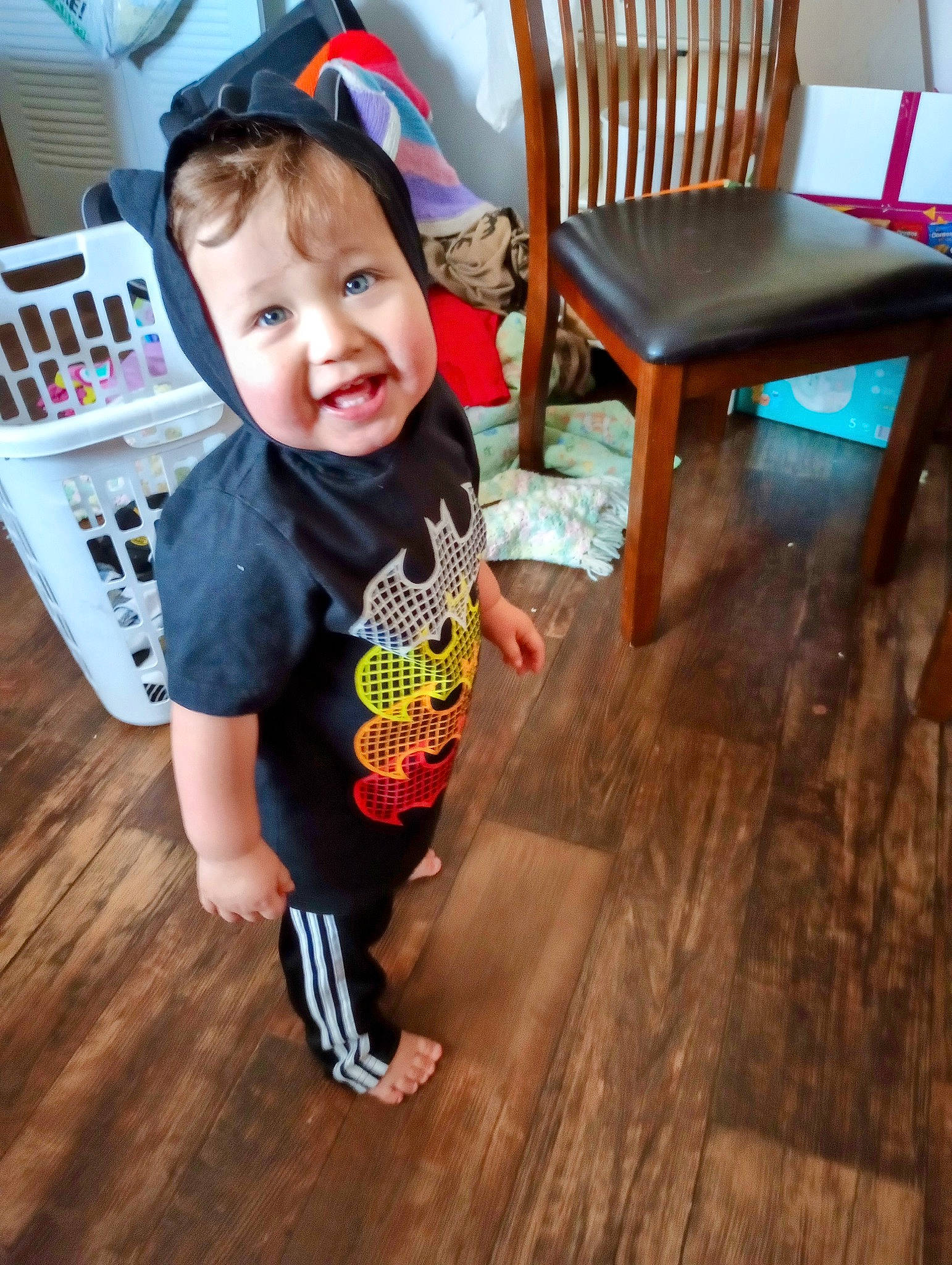Zealand joined the competition — help win amazing prizes! baby, baby_toddler_clothing, chair, child, floor, flooring, foot, happy, hardwood, human_leg, laminate_flooring, person, sitting, sleeve, smile, t_shirt, toddler, varnish, wood, wood_flooring